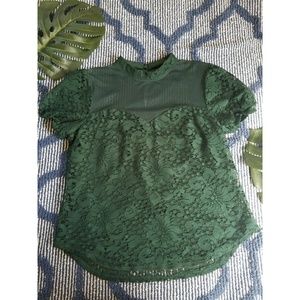 Lily White Lace Dark Emerald Green Top